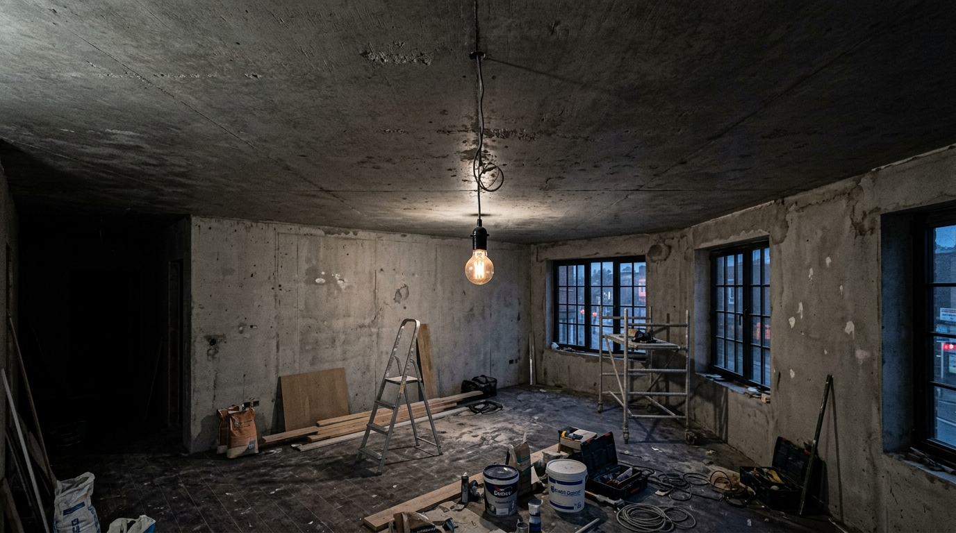 Before Dream Studio: Raw Concrete Slab Ceiling