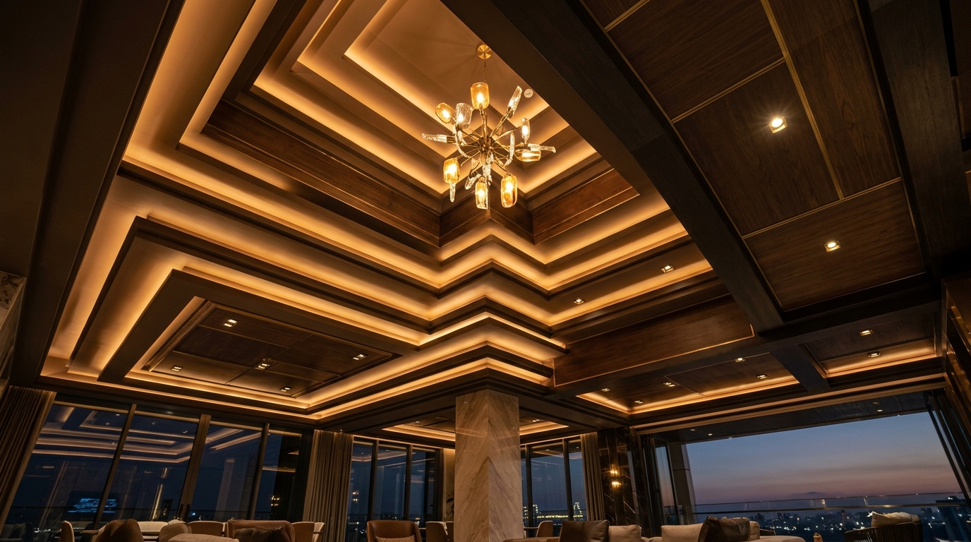 Luxury Multi-Tier Gypsum False Ceiling with 3000K Cove Lighting